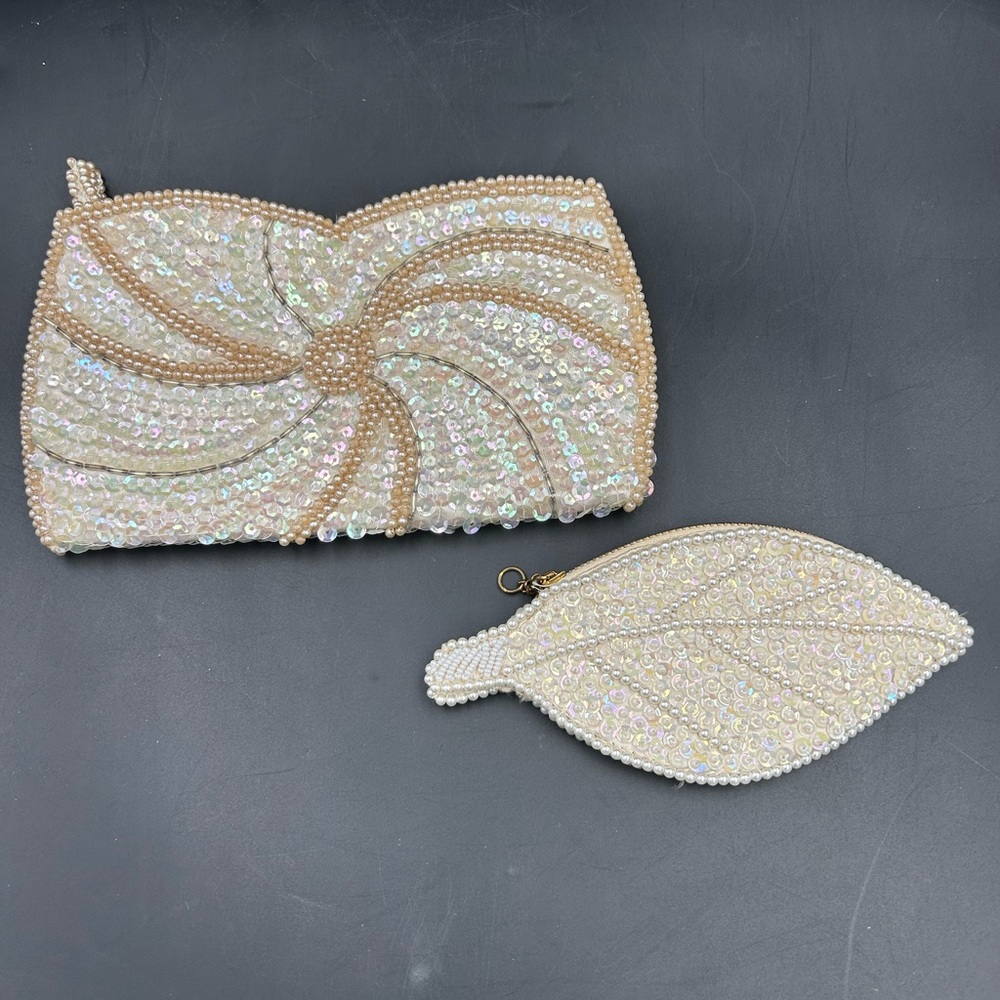 Vintage Beaded & sequin Clutch and coin purse Set Japan
